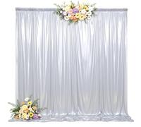 20x10ft Silver Backdrop Curtains Glitter Sequin Photo Backdrop Curtain Fabric Silver Shimmer Drapes Backdrop Bridal Baby Shower Wedding Birthday Party Photography Backdrops Photoshoot 5x10FT, 4 Panels