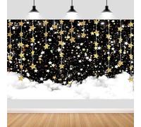 20X10FT Star Backdrops Black Night Galaxy Starry Sky Gold Stars Clouds Photography Backdrop Baby Shower Decorations Newborn Kids Birthday Party Banner Photo Backdrop
