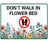 20x14 CM Don't Walk On Flower Bed Metal Plaque, Keep Off Do Not Step Garden Outdoor Lawn Sign, Do Not Pick Flowers Metal Plaque, Sturdy Aluminum Rustproof Weatherproof