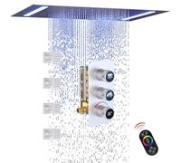20x14-Inch Luxury LED Spa Shower System with Digital Temp. Display LED Icons, Rainfall Showerhead with Remote Control and 4 Body Jets with On/Off Switch, Brushed Nickel
