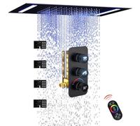20x14-Inch Luxury LED Spa Shower System with Digital Temp. Display LED Icons, Rainfall Showerhead with Remote Control and 4 Body Jets with On/Off Switch, Matte Black