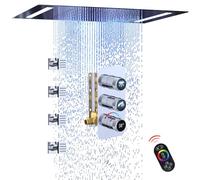 20x14-Inch Luxury LED Spa Shower System with Digital Temp. Display LED Icons, Rainfall Showerhead with Remote Control and 4 Body Jets with On/Off Switch, Chrome