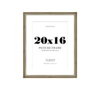 20x16 Champagne Silver Ornate Photo Frame With White Mat For 16x12 Picture, Ready to Hang, 1 Pack