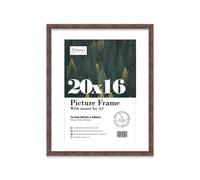 Almost Frameless 20x16 Walnut Picture Frame With Mount for A3 Print, Poster or Photo Poster, Photo, Artwork, or Print. Thin Edge Slim Frame Portrait and Landscape Display with Wall Hooks