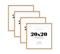20x20 Oak Picture Frame with Mount for 18x18 Photos, Prints - Modern Square Wall Frame, Set of 4