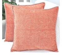 20x20 Pillow Covers Set of 2 Burnt Orange with Stitched Edge Covers for Throw Pillows, Textured Chenille Pillow Cases for Comfy Cozy Couch Pillows, Decorative Throw Pillow Covers for Sofa
