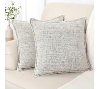 20x20 Stitched Edge Textured Chenille Throw Pillow Covers Cream White & Black Texture Set of 2 Soft Cushion Covers Modern Farmhouse Decorative Square Pillow Cases for Couch Sofa