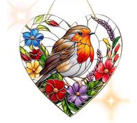 20x20CM Large Heart-Shaped Robin Stained Glass Suncatcher,2D Window Sun Catcher,Acrylic Hanging Garden Suncatcher Robin on Branch,Sun Cat/Cher Large Heart,Colorful Bird Ornament for Home,Win/dow