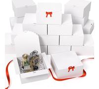 20x20x10cm White Gift Boxes with Lids, 20 PCS Small Cardboard Kraft Paper Gift Boxes with Ribbon - Perfect for Wedding, Birthday, Party, Cake Packaging