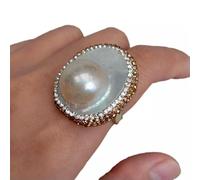 20x26mm Natural White Mabe Pearl Crystal Pave Ring Adjustable Ring Gift
