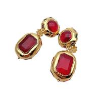 20x26mm Red Crystal Gold Plated Party Stud Statement Earrings Costume Lady Jewelry