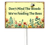 20x30 CM Aluminum Outdoor Signs, Dont Mind The Weeds We Are Feeding the Bees Metal Lawn Sign Stand Yard Sign Dandelion Metal Stakes Outside for Front Yard Garden Grass, Weatherproof Rust Free