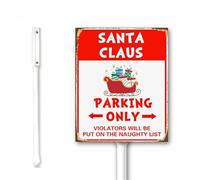 20x30CM Santa Claus Parking Only Violators Will Be Put on The Naughty List Funny Christmas Outdoor Decoration Vintage Holiday Sign With Stake Xmas Sleigh Sign Holiday Sturdy Aluminum