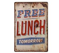 20x30cm Vintage Metal Tin Wall Sign Plaque Poster with Word free lunch tomorrow for Cafe Bar Pub Words Comfortable and Environmentally