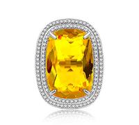 20x30mm Cushion Cut CZ Exaggerated Ring Simulated Citrine Yellow Crystal Cocktail Rings Hiphop Jewellery for Women Men (Yellow)