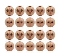 20xRound Wooden Doll Head Beads for Bracelets Necklace Rings Craft Smiling Face Loose Beads Jewelry Making Accessory Creative Bead