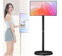 21.5-Inch Mobile Smart Touch Screen, Portable Smart TV with Touchscreen Display,6000mAh Battery, Rolling TV on Wheels with Android OS 4G RAM+64G Storage Built-in,Black-4+64G