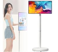 21.5-Inch Mobile Smart Touch Screen, Portable Smart TV with Touchscreen Display,6000mAh Battery, Rolling TV on Wheels with Android OS 4G RAM+64G Storage Built-in,White-6+128G