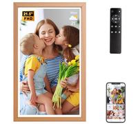 21.5" Large Digital-Picture-Frame Smart Photo-Frame - 1920 x 1080 FHD IPS No Touch Screen Wood WiFi Photo Frames, Wall Mounted, 32GB, Remote Control, Send Photos Videos via APP Email, Gift for Mom Dad