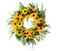 21.65" Artificial Sunflowers Wreath Front Door Decorations 55cm With Green Leaf 4 Season Front Door Wreath