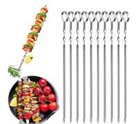 21.7 inch Kebab Skewers 55 cm Stainless Steel BBQ Skewers Long Stainless Steel Reusable Flat Metal Grilling Skewer Sticks BBQ Accessories Tools Set for Outdoor Barbecue（10 Pack）