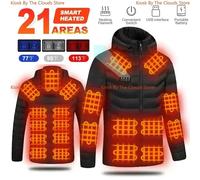 21 Areas Heated Jacket Men Warm Vest USB Self Heating Jacket Women Heated Coat Ski Camping Hiking Winter Cotton Clothes Washed M 21-Areas-4control-BL