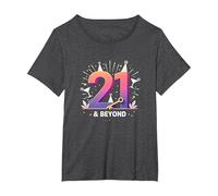 21 & Beyond: Festive Birthday Celebration Gift T-Shirt, Women's Plus, Dark Heather Grey, 6X