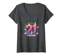 21 & Beyond: Festive Birthday Celebration Gift V-Neck T-Shirt, Women, Dark Heather Grey, S
