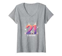 21 & Beyond: Festive Birthday Celebration Gift V-Neck T-Shirt, Women, Heather Grey, S