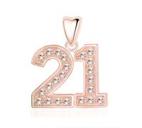21 Charm Bead 925 Sterling Silver with Rose Gold fits Pandora Moments Women's Charms Bracelet & Necklace - 21st Happy Birthday Gift for Her Girls Women Daughter Sister