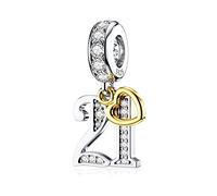 21 Charm for Pandora 21st Birthday Charms Sterling Silver Number Bead Gold Heart