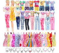 21 Clothes and Accessories Compatible with Barbie Doll, Includes 5 Outfits (Top Pants) + 5 Chic Dresses + 6 Crowns, Doll Suitable for 11.5 Inch Dolls (Random Style)