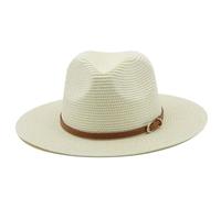 21 Colors Solid Color Straw Hat with Brown Belt Wide Brim Sun Protection Unisex Beach Women Summer Outdoor Jazz Cap for Travel(White)
