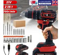 21 Cordless Drill Set High Power Combi Driver With 2 Batteries Uk