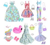 21 Doll Clothes Set 1 Green Floral Skirt 1 Pink Camisole Dress 1 Top Pants 1 Floral Hanging Neck Dress 1 Mermaid Dress 1 Swimsuit for 11.5 Inch Dolls Girls Gift