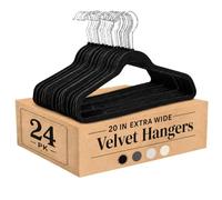 21" Extra Wide Velvet Hangers, Black, 24-Pack | Extra Large Hangers For Plus Size Clothes, Ideal for XL, XXL Shirts, Coats, Dresses
