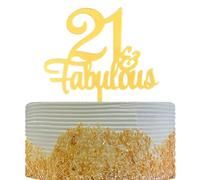 21 & Fabulous Cake Topper, Mirror Gold Acrylic Cake Decorations Supplies for 21st Birthday/Anniversary Theme Party