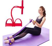 21 Fitness Resistance Bands-4 Tube Pedal Ankle Puller, Stretch Exercise Rope, Full-Body Trainer Tool | Abdominal Strength Expander, Elastic Leg Tensioner, Multifunction Sit-Up Gear (Red)
