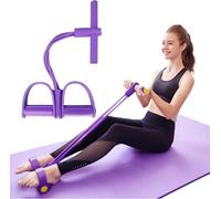 21 Fitness Resistance Bands-4 Tube Pedal Ankle Puller, Stretch Exercise Rope, Full-Body Trainer Tool | Abdominal Strength Expander, Elastic Leg Tensioner, Multifunction Sit-Up Gear (Purple)