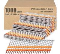 21° Frame Nails 2.8 × 50 mm Full Round Head, Ring-shaped Shank, Hot-Dip Galvanised, Collated in Plastic Strips - Suitable for All Pressure Treated Woods (1000 Pieces per Box, 2 x 0.113 Inches)