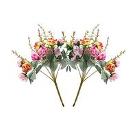 21 Heads Diamond Small Rose Artificial Flowers Artificial Rose Flower Bouquets for Home Wedding Party Decoration 2Pcs (Autumn Diamond Rose Red)