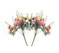 21 Heads Diamond Small Rose Artificial Flowers Artificial Rose Flower Bouquets for Home Wedding Party Decoration 2Pcs (Autumn Diamond Rose Red)