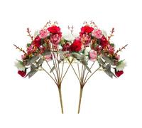 21 Heads Diamond Small Rose Artificial Flowers Artificial Rose Flower Bouquets for Home Wedding Party Decoration 2Pcs(Autumn Diamond Red)