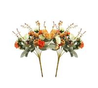 21 Heads Diamond Small Rose Artificial Flowers Artificial Rose Flower Bouquets for Home Wedding Party Decoration 2Pcs(Autumn Diamond Orange)