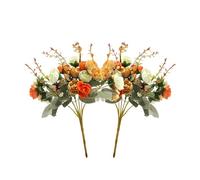 21 Heads Diamond Small Rose Artificial Flowers Artificial Rose Flower Bouquets for Home Wedding Party Decoration 2Pcs (Autumn Diamond Orange)