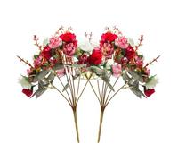 21 Heads Diamond Small Rose Artificial Flowers Artificial Rose Flower Bouquets for Home Wedding Party Decoration 2Pcs (Autumn Diamond Red)