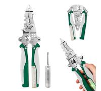 21-in-1 Multi-Function Foldable Wire Stripper - with Voltage Tester, Dual-Purpose Screwdriver, and Precision Jaws - Wire Stripper Cutter Tool for Electricians, DIY, and Home Repairs (A-Green)