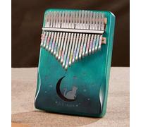 21-Key Kalimba Thumb Piano - Mahogany Finger Harp with "Wishful Cat Gradient Green" Art, Beginner Musical Instrument, Gift for Women & Girls