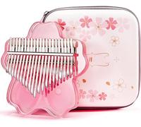 21 Keys Clear Kalimba Thumb Piano Full Kit, Sakura Shape Transparent Crystal Kalimba 17 Key with EVA Protective Case, Professional sical Instruments for Kid Adult Beginners,Pink 21 keys