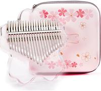 21 Keys Clear Kalimba Thumb Piano Full Kit, Sakura Shape Transparent Crystal Kalimba 17 Key with EVA Protective Case, Professional sical Instruments for Kid Adult Beginners,Clear 21 keys